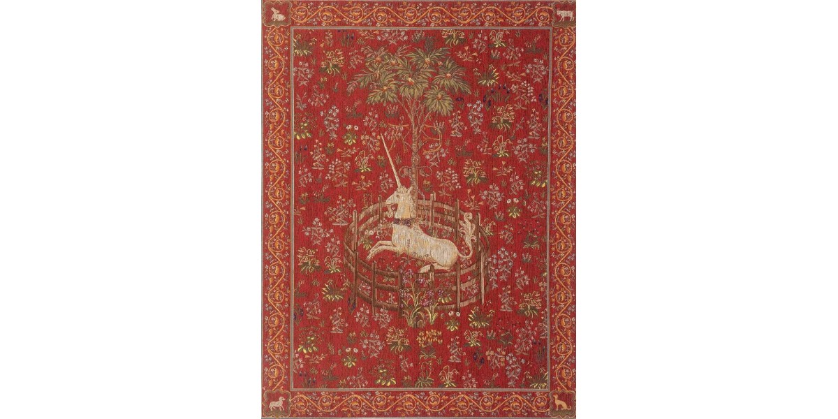 Gobelín Tapisserie  Licorne captive rouge